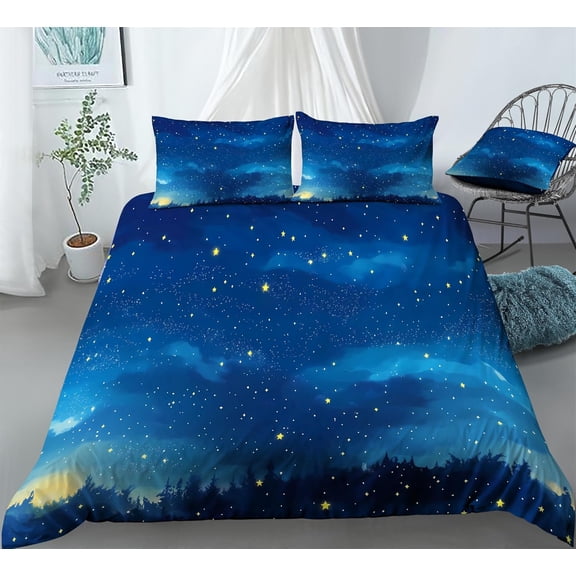REALIN Hand-Painted Starry Sky Starry Night Bedding Galaxy Themed Duvet Cover Set Girl Boy Kids Bed Sets 3/4PCS Quilt Covers/Sheets/Pillow Shams,Twin/Full/Queen/King