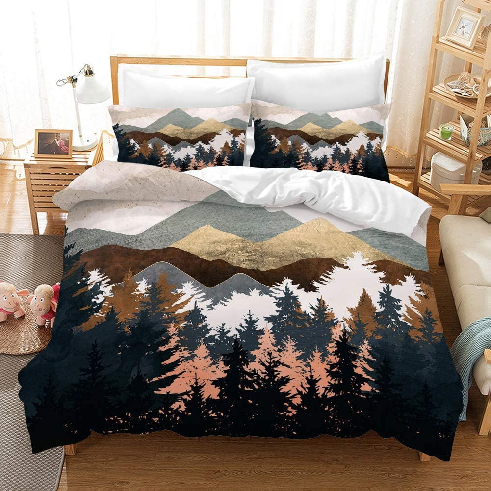 REALIN Hawthorn Bedding 3D Duvet Cover Set Japan Forest Mountain River Bed Sets 2/3/4PCS Quilt Covers/Sheets/Pillow Shams,Twin/Full/Queen/King
