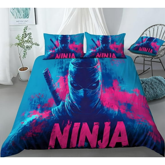REALIN Japanese Ninja Art Bedding Japanese Martial Arts Culture Duvet Cover Set Girl Boy Kids Bed Sets 3/4PCS Quilt Covers/Sheets/Pillow Shams,Twin/Full/Queen/King