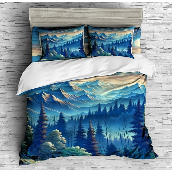 REALIN Mountain Forest Natural Scenery Duvet Cover Set Mountain Sunset Bedding Girl Boy Kids Bed Sets 2/3/4PCS Quilt Covers/Sheets/Pillow Shams,Twin/Full/Queen/King