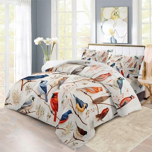 REALIN Northern Cardinal Birds Bedding North American Songbird Duvet Cover Set Bed Sets 2/3/4PCS Quilt Covers/Sheets/Pillow Shams,Twin/Full/Queen/King