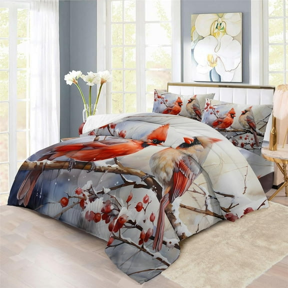 REALIN Northern Cardinal Birds Bedding North American Songbird Duvet Cover Set Bed Sets 2/3/4PCS Quilt Covers/Sheets/Pillow Shams,Twin/Full/Queen/King