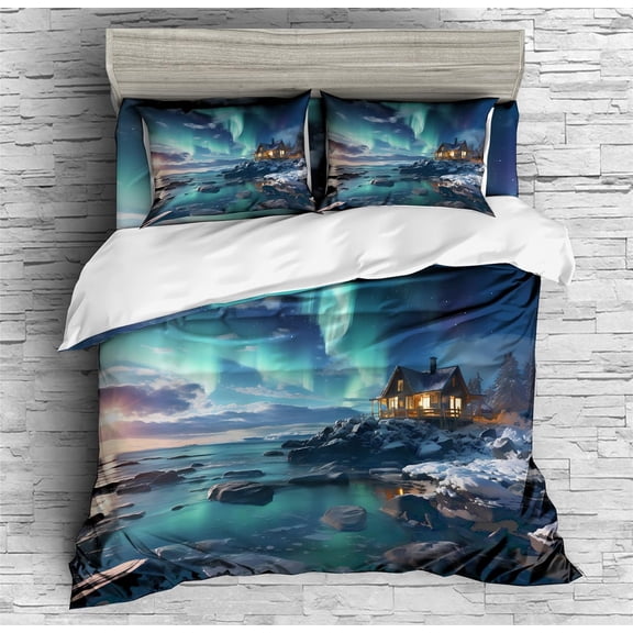 REALIN Northern Lights Duvet Cover Set Aurora Northern Sky Enchanted Sky Bedding Girl Boy Kids Bed Sets 2/3/4PCS Quilt Covers/Sheets/Pillow Shams,Twin/Full/Queen/King