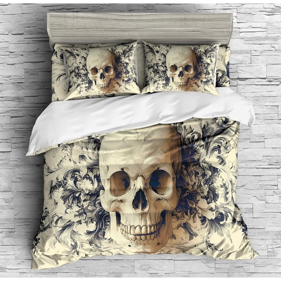 REALIN Terror Skeletons Topics Duvet Cover Set Halloween Skeleton Print Bedding Girl Boy Kids Bed Sets 3/4PCS Quilt Covers/Sheets/Pillow Shams,Twin/Full/Queen/King