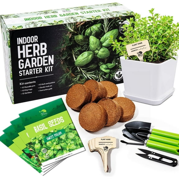 REALPELATED Indoor Herb Garden Kit 10 Non-GMO Herbs- Window Herb Garden Kit with 10 Reusable Pots, Herbs, Drip Trays, Soil Discs - Window Plant Growing Kit - Kitchen Herb Garden Kit