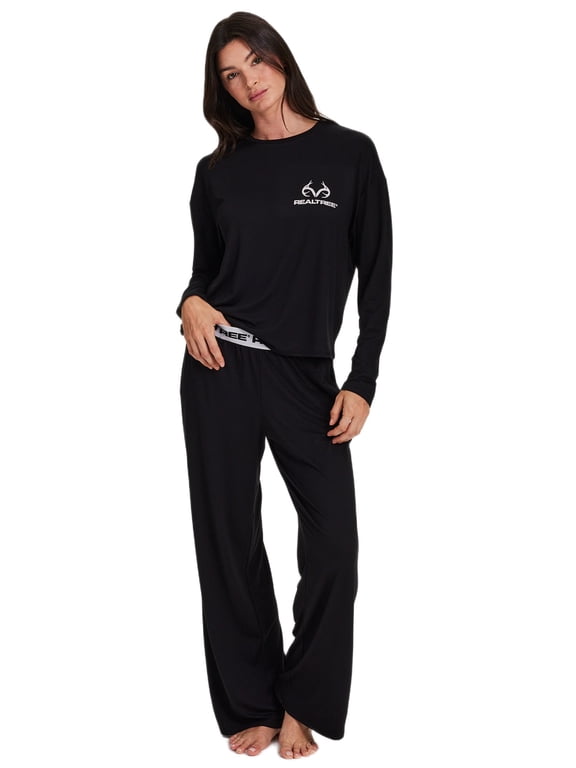 Women's & Women's Plus Long Sleeve Comfy Wide Leg Pant Pant Pajama Lounge Sleep Set, 2-Piece, Sizes S-3XL