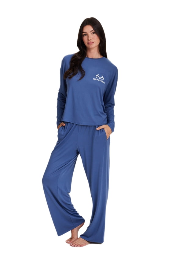 Women's & Women's Plus Long Sleeve Comfy Wide Leg Pant Pant Pajama Lounge Sleep Set, 2-Piece, Sizes S-3XL