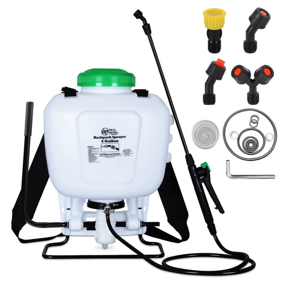 REALWORK 4-Gallon Backpack Sprayer with Padded Shoulder Strap for Pests & Weeds, Watering Garden, and Spraying Plants, in Translucent White