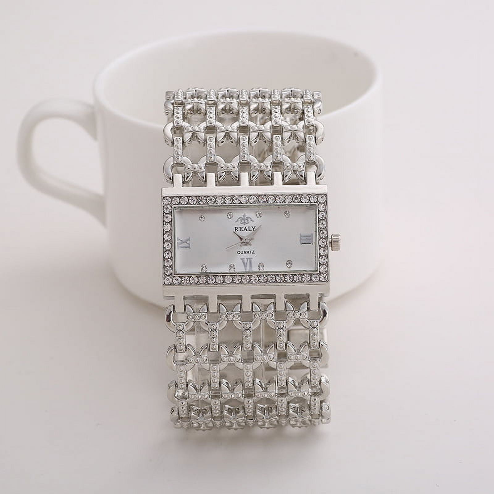 REALY Women s Quartz Diamond Case Alloy Bracelet Square Watch with Super Thin Hollow Strap