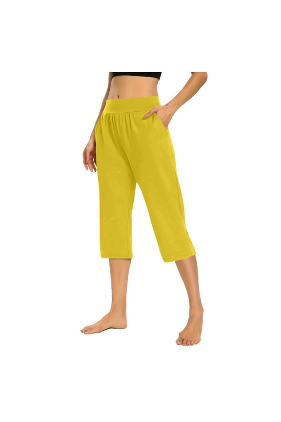 Capri Pants for Women Casual Summer Elastic High Waist Yoga Pants Workout Wide Leg Lounge Capris