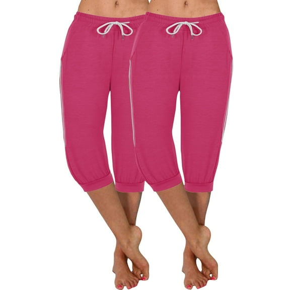 REALiKUN 2Pcs Women's Capri Sweatpants Joggers Casual Sports Cropped Lounge Pants High Waisted Athletic with Pockets