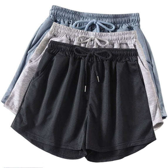 REALiKUN 3 Pack Shorts for Women Elastic Waist Drawstring Loose Wide Leg Beach Shorts Gym Shorts Plus Size Workout Shorts
