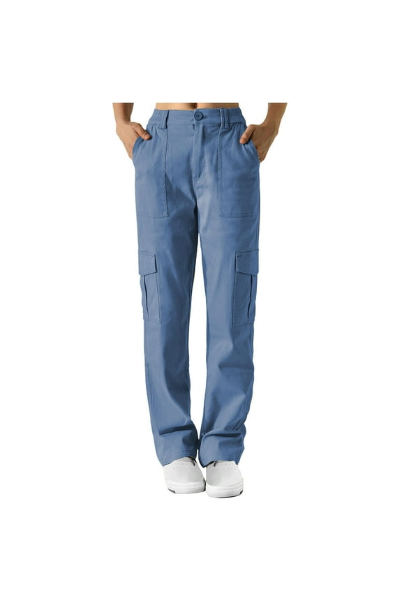 Baggy Cargo Pants for Women Stretch Low Waist Straight Trousers Ripstop Hiking Pants Multi-Pocket Bootcut Cargo Pants