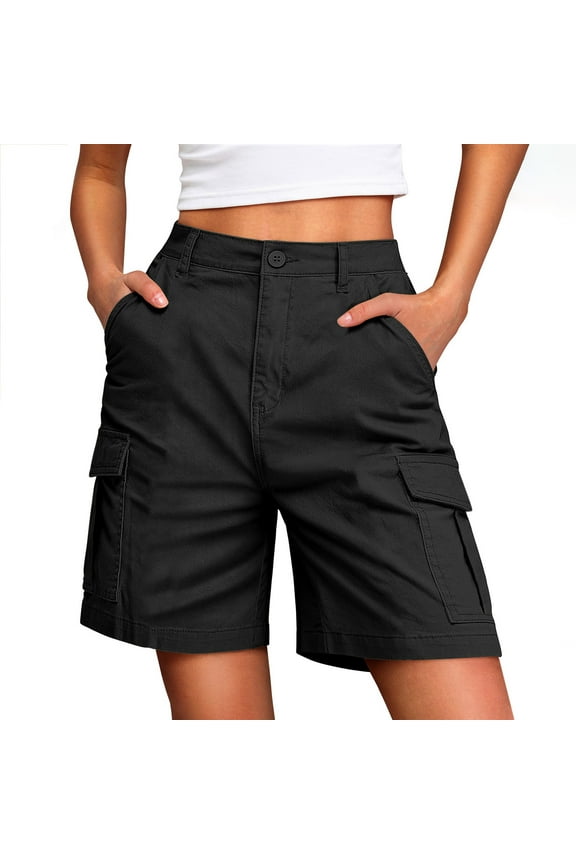 Bermuda Cargo Shorts for Women Knee Length 6 Pockets Elastic Waist Long Shorts for Summer Casual