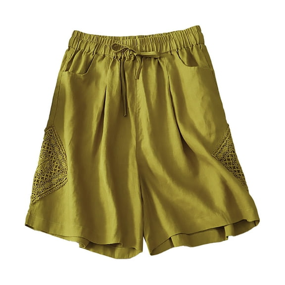 REALiKUN Bermuda Shorts for Women Knee Length Cotton Linen Elastic Waist Shorts Butterfly Solid Lightweight Bermuda Shorts