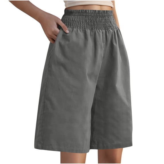 REALiKUN Bermuda Shorts for Women Knee Length Summer Casual Linen Long Shorts Loose High Waisted Short with Pockets