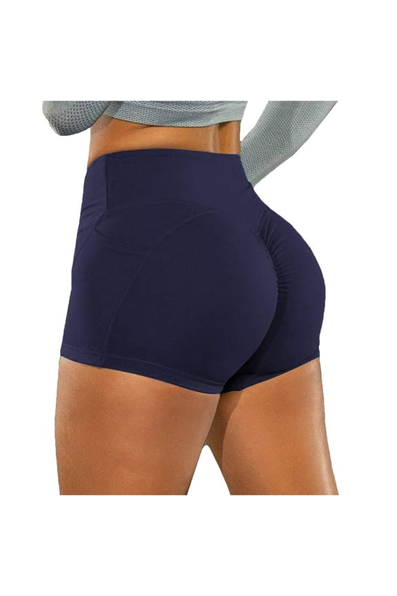 Booty Shorts Naughty Scrunch Butt Lifting Leggings Workout High Waisted Textured Bottom Dark Blue S