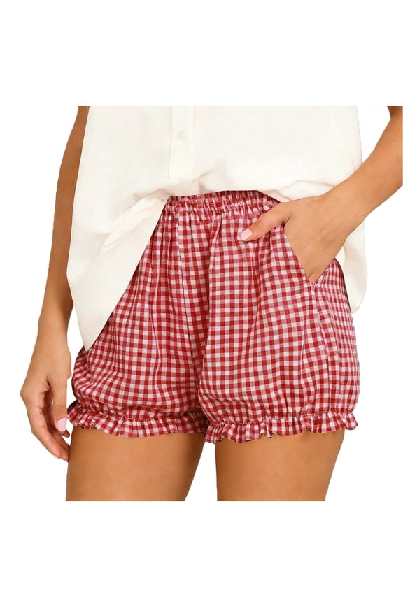 Boxer Shorts for Women Pajama Gingham Shorts Casual Lounge Sleep Plaid Y2K Beach Bottoms for Summer