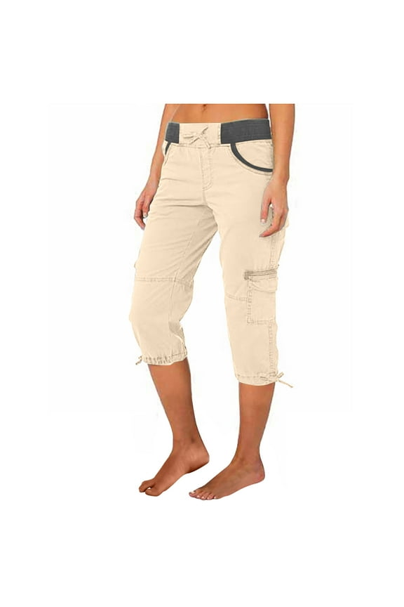 Capri Pants for Women Cargo Capris Summer Casual Drawstring Cargo Joggers Womens Hiking Pants with Pockets