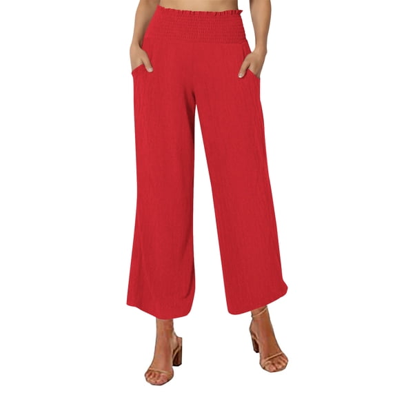 REALiKUN Capri Pants for Women Casual Loose Fit Summer Elastic High Waist Trousers Cotton Linen Pants Lounge Capris