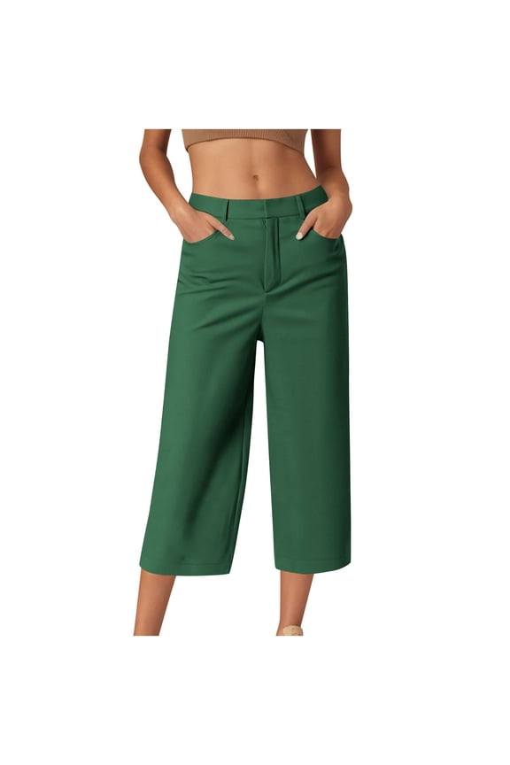 Capri Pants for Women High Waisted Dress Pants Business Casual Work Capris Loose Wide Leg Lounge Trousers