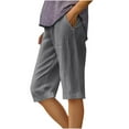 thumbnail image 1 of REALiKUN Capri Pants for Women Knee Length Cotton Linen Capris Summer Straight Leg Loose Beach Bermuda Shorts with Pocket, 1 of 6