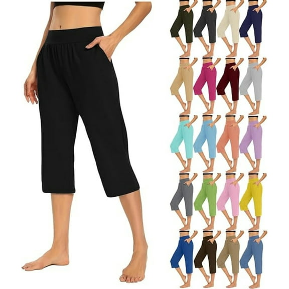REALiKUN Womens Capri Pants Dressy Casual Summer Stretch Pull On Capris Joggers Elastic Waist Light Weight Lounge Pants