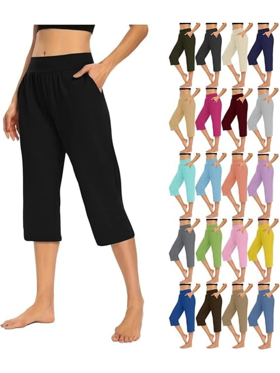 Womens Capri Pants Dressy Casual Summer Stretch Pull On Capris Joggers Elastic Waist Light Weight Lounge Pants