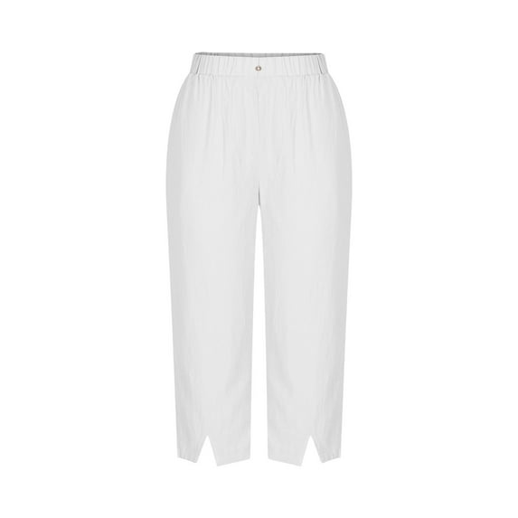 REALiKUN Capris Linen Pants for Women Baggy Cropped Wide Leg Pallazzo Trousers Beach Pants