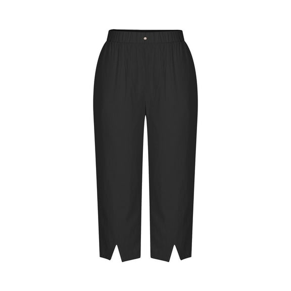 REALiKUN Capris Linen Pants for Women Baggy Cropped Wide Leg Pallazzo Trousers Beach Pants