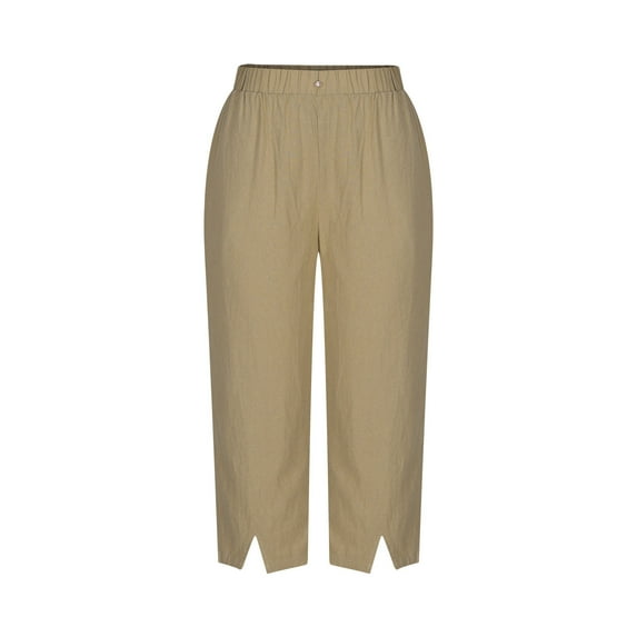 REALiKUN Capris Linen Pants for Women Baggy Cropped Wide Leg Pallazzo Trousers Beach Pants