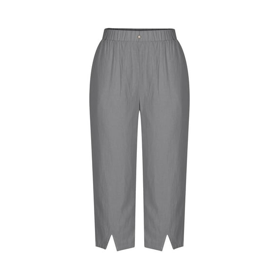 REALiKUN Capris Linen Pants for Women Baggy Cropped Wide Leg Pallazzo Trousers Beach Pants