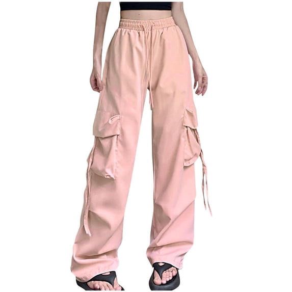 REALiKUN Cargo Pants Oversized Wide Leg Sweatpants Harajuku Joggers Bf High Waist Baggy Sports Trousers