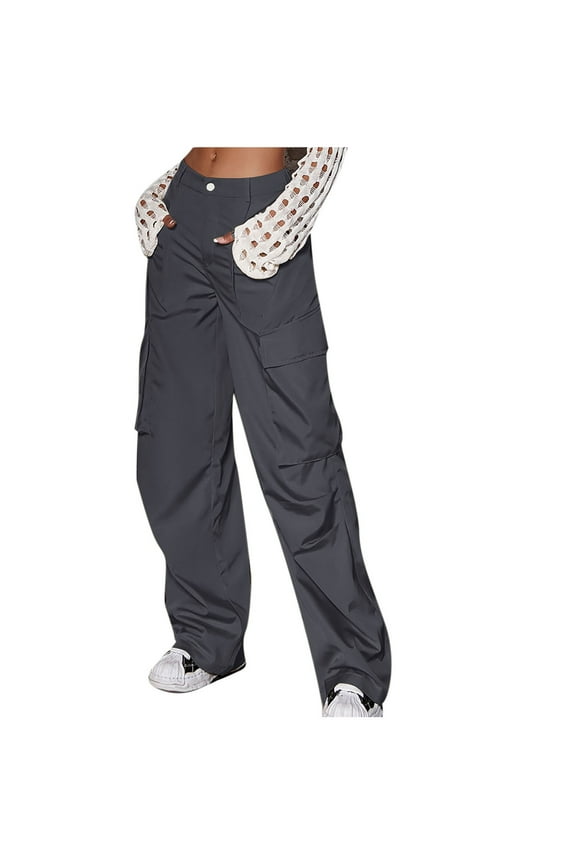 Cargo Pants Women Fashion Low Waist Baggy Hiking Pants with Flap Pocket Wide Leg Parachute Pants Hippie Clothes