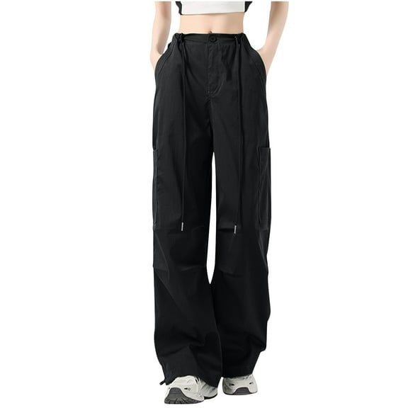 REALiKUN Cargo Pants for Women High Waisted Casual Trousers Baggy Stretchy Wide Leg Streetwear with Pockets