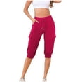 thumbnail image 1 of REALiKUN Cargo Sweat Shorts Women High Waisted Joggers Knee Length Drawstring Elastic Waist Athletic Running Short with Pockets, 1 of 8