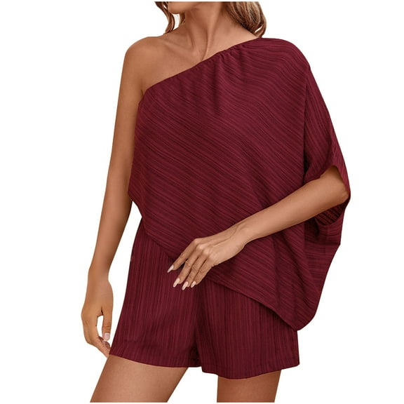 REALiKUN Cocktail Dress for Women Fashion Batwing Sleeve One Shoulder Jumpsuit Summer Clubwear Party Dresses