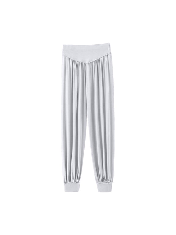 Cotton Comfort Wide Leg Flowy Pants Slacks for Women Casual Loose Fit with Ribbed Cuffs High Waist Trousers