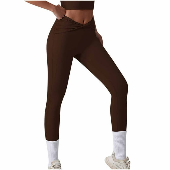 REALiKUN Crossover Leggings for Women Buttery Soft High Waisted V Cut Cross Waist Workout Yoga Pants