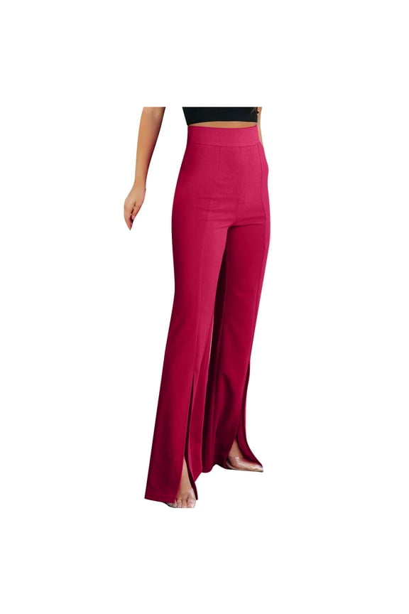Dress Pants Wide Leg Pants for Women Flare Pants Pull On Business Casual Work Trousers Split Hem Slacks