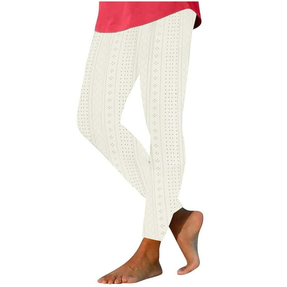 REALiKUN Eyelet Embroidered Capri Leggings Women Summer Hollow Out Beach Vacation Cropped Pant Elastic High Waist Yoga Pants