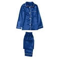 thumbnail image 1 of REALiKUN Family Matching Pajamas Set Silk Satin Button Down Sleepwear Long Sleeve Nightwear 2 Pcs Pj Set Blue M, 1 of 4