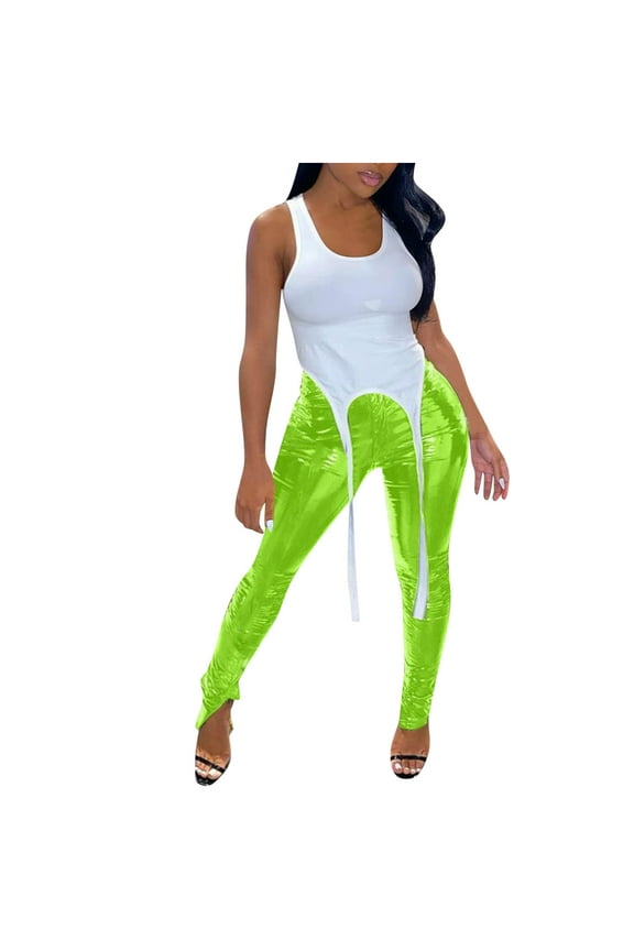 Faux Leather Leggings for Women High Waisted Pleather Pants Stretch Tights Green L