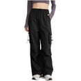 thumbnail image 1 of REALiKUN Flap Pockets Parachute Pants for Women High Waist Cargo Pants Casual Hiking Baggy Cargo Pant Drawstring Trousers, 1 of 7