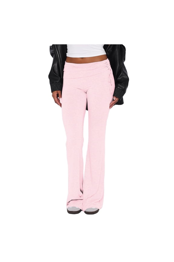 Flare Leggings for Women Fold Over Waist Yoga Pants Side Drawstring Ruched Bootcut Bell Bottoms Sweatpants