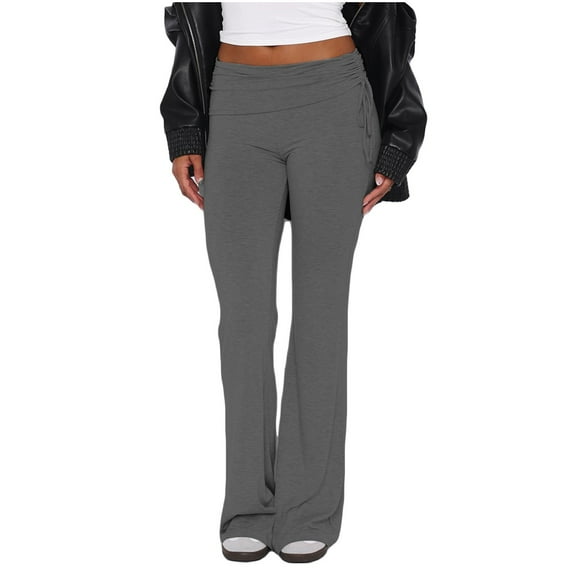 REALiKUN Flare Leggings for Women Fold Over Waist Yoga Pants Side Drawstring Ruched Bootcut Bell Bottoms Sweatpants