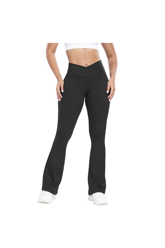 Flare Leggings for Women with Pockets, High Waisted Wide Leg Crossover Yoga Pants