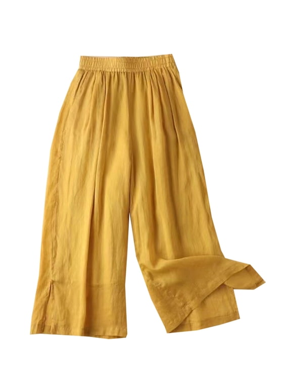 Flowy Pants for Women Summer Fashion Sagging High Waisted Elastic Pant Casual Loose Fit Slim Trousers with Pockets