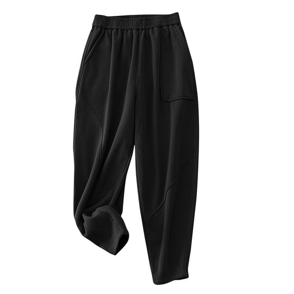 REALiKUN Harem Pants for Women Winter Warm Fleece Lined Palazzo Trousers Pull-on High Waist Lounge Pants Ankle Pants
