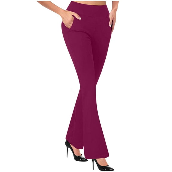 REALiKUN High Waisted Dress Pants for Women Regular/Tall Straight Leg Pants Elastic Waist Pull On Work Slacks